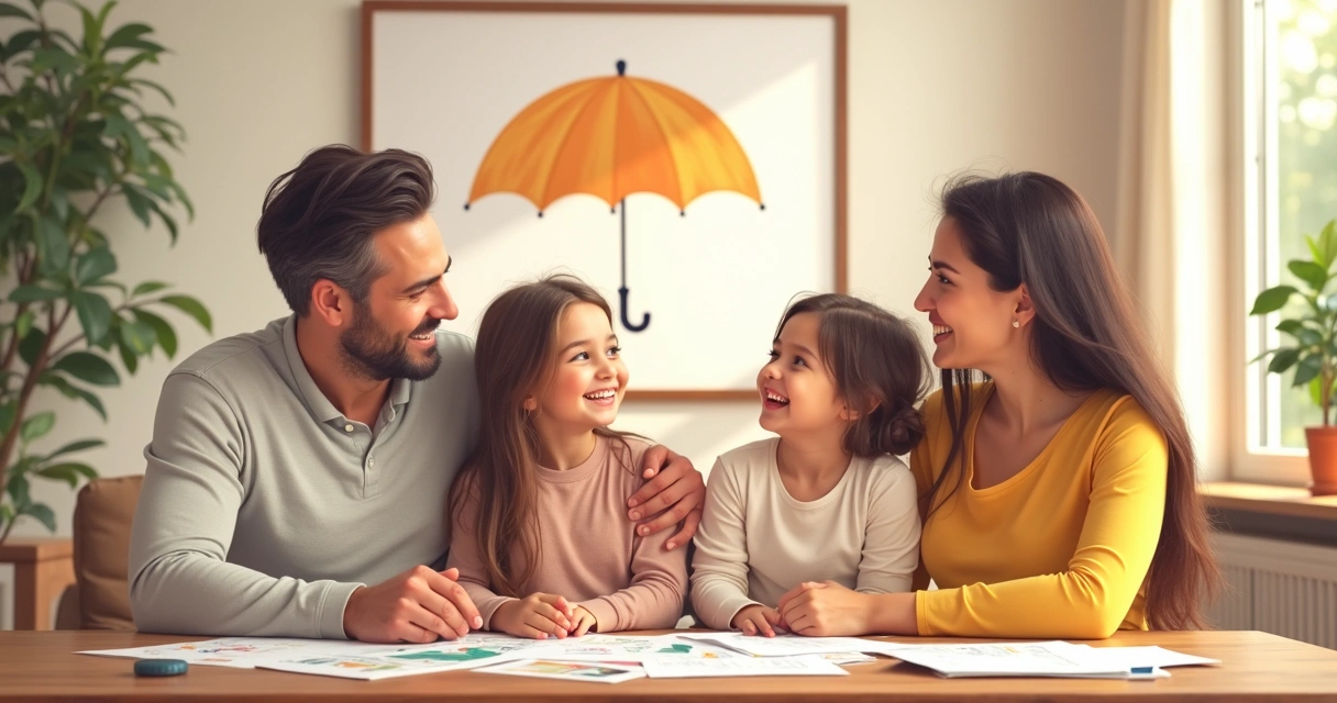 Família reunida em casa, simbolizando proteção financeira 