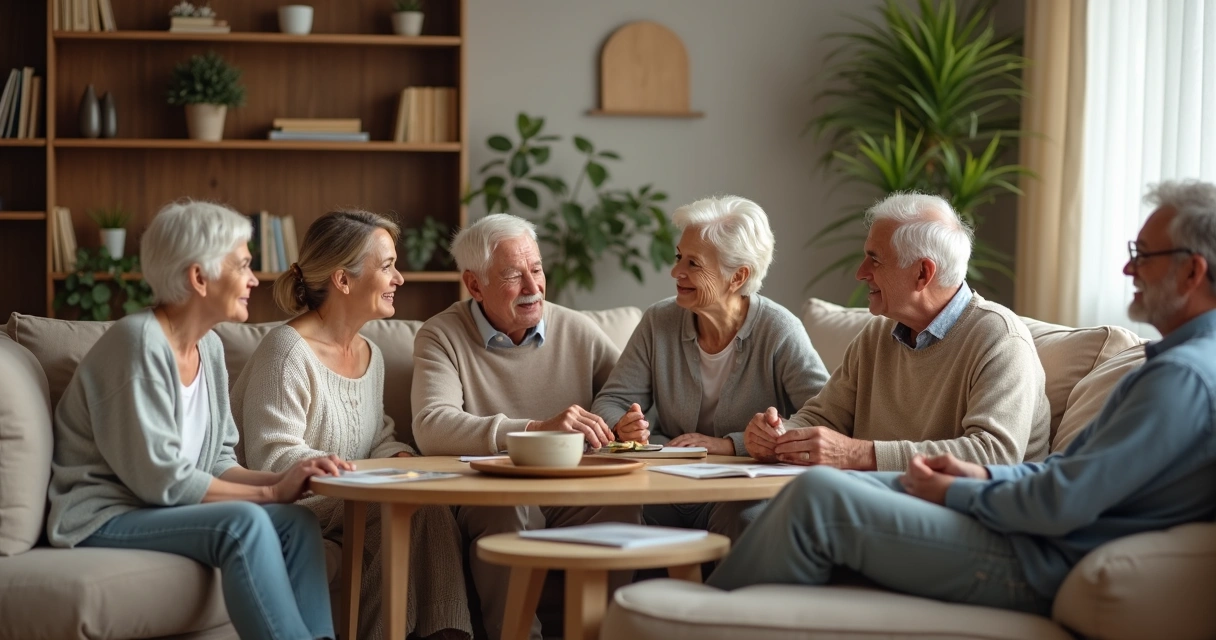 Família conversando reunida na sala de casa