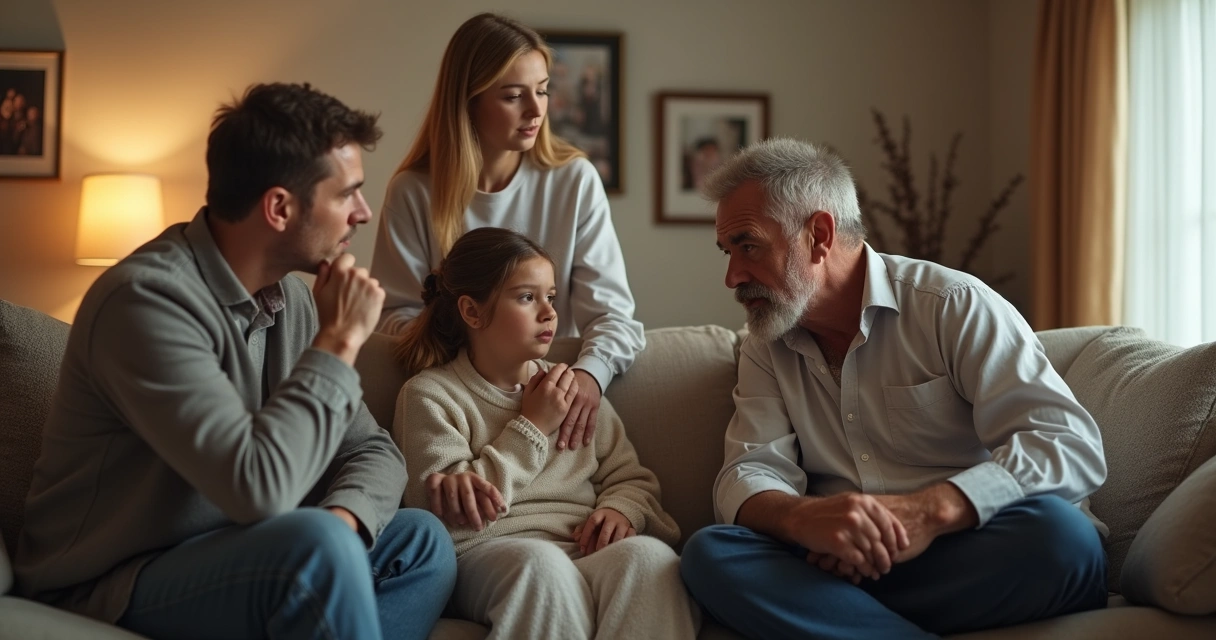 Discusión entre miembros de varias generaciones en una sala familiar 