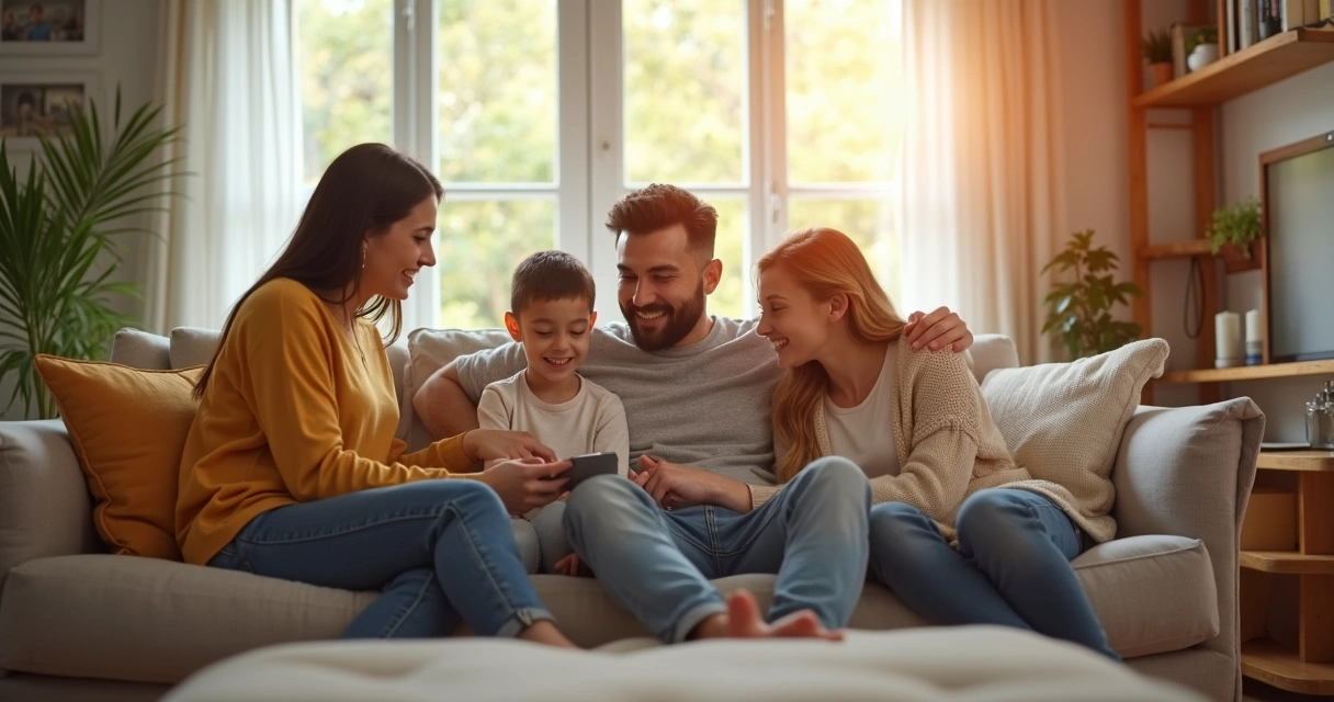 Seguro residencial: o que cobre e como escolher o ideal 2 Família reunida em sala moderna, ambiente acolhedor e seguro