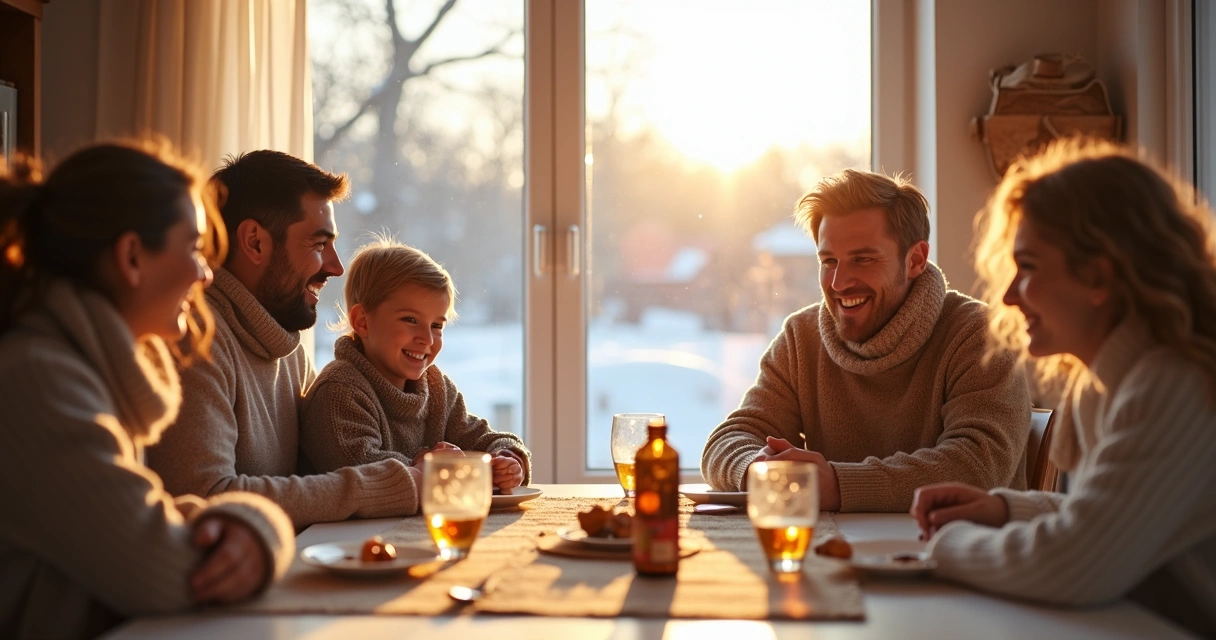 Família saudável no inverno, tomando vitaminas 
