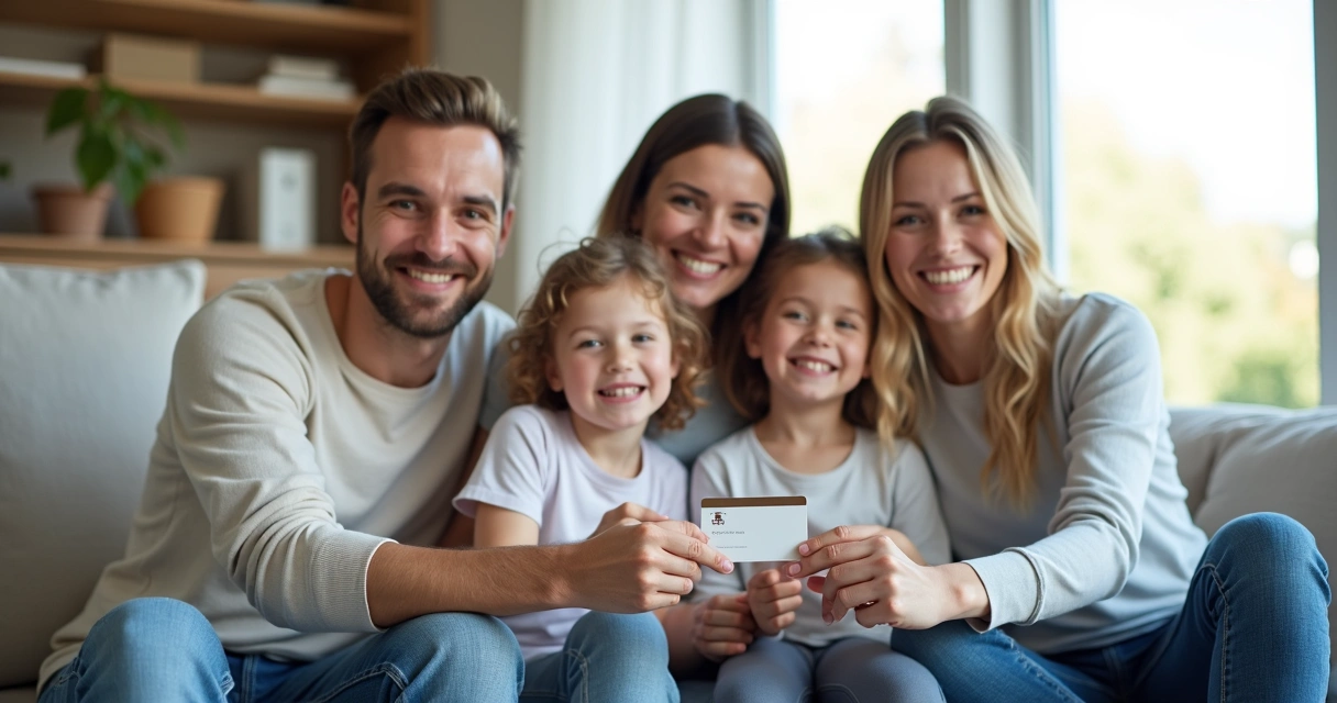 Seguro Saúde: Entenda Coberturas e Benefícios Essenciais 3 Família sorrindo segurando cartão de saúde