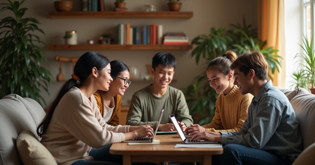 Família conversando sem telas na sala de casa 