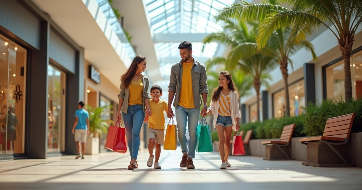 Família brasileira andando em shopping de Orlando 