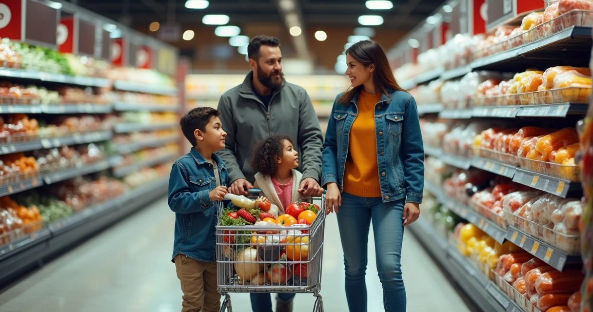 Família fazendo compras em supermercado nos EUA 