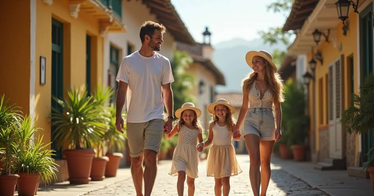 Família de turistas caminhando por Ilhéus com guia local 