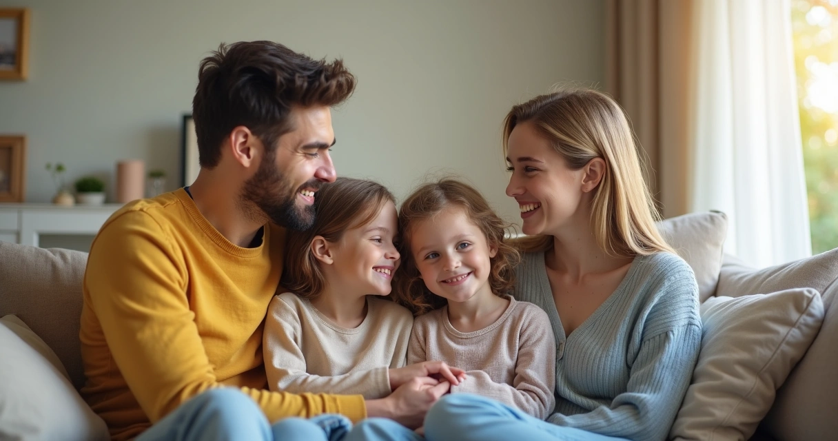 Família sorrindo unida em casa