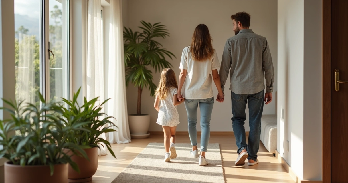 Família durante visita a apartamento decorado