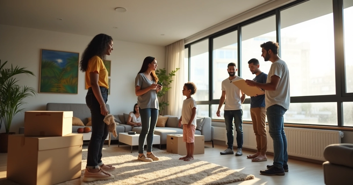 Família visitando apartamento novo 