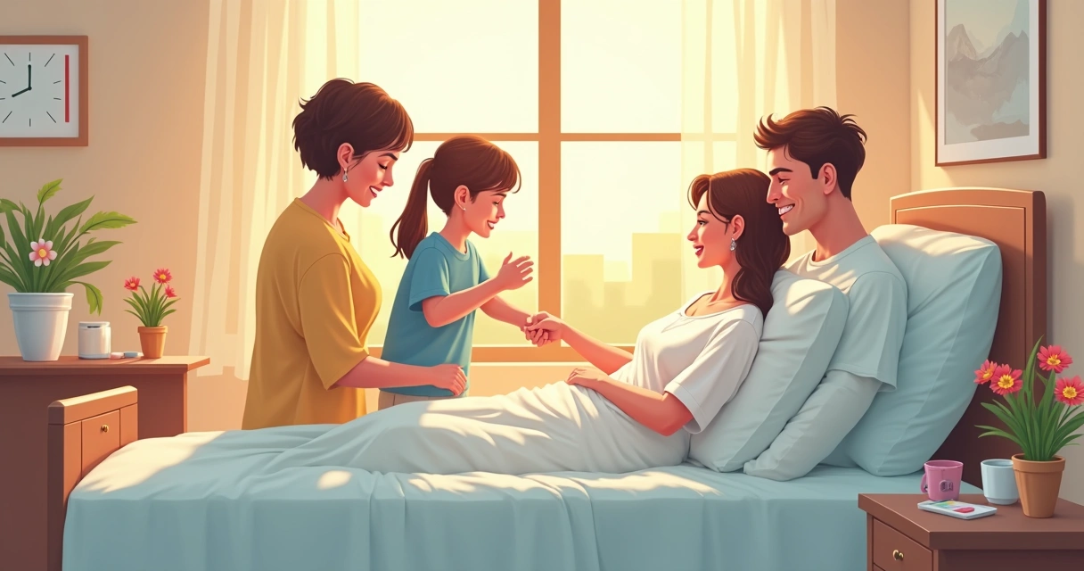 Família visitando pessoa internada em hospital 