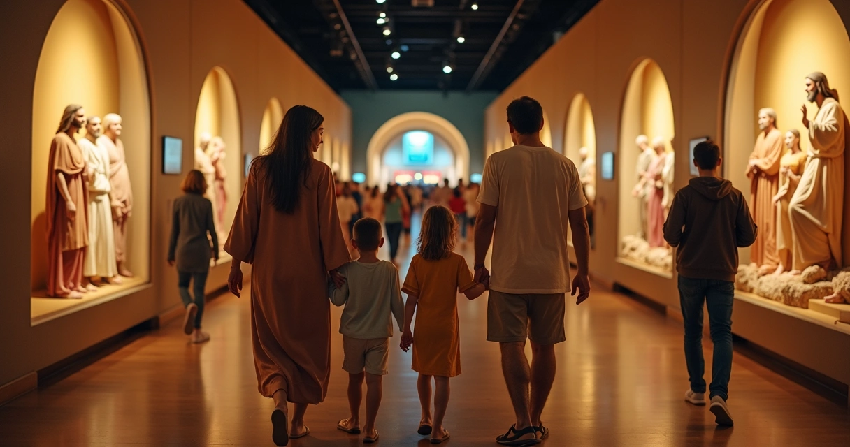 Família cristã visitando museu nos Estados Unidos 