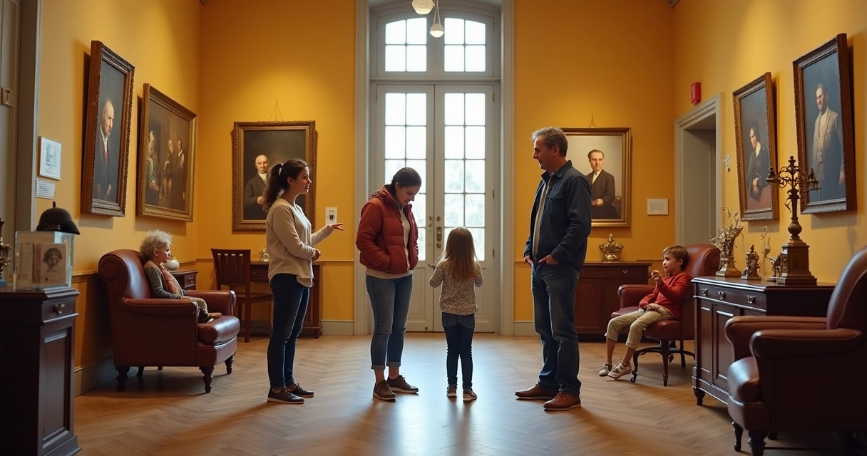 Família com crianças visitando o Museu Pedro Ludovico em Goiânia 