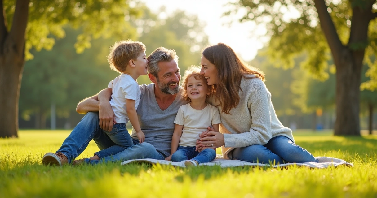 Pais e filhos sorrindo juntos no parque 