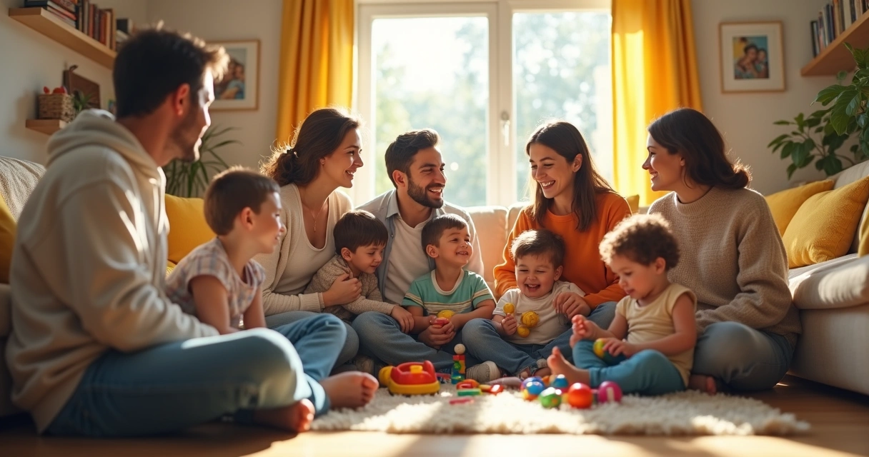 Distintas familias compartiendo en casa