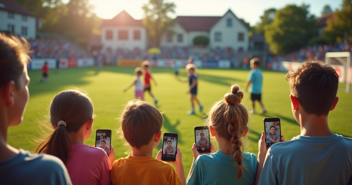 Famílias reunidas em escola de futebol durante evento