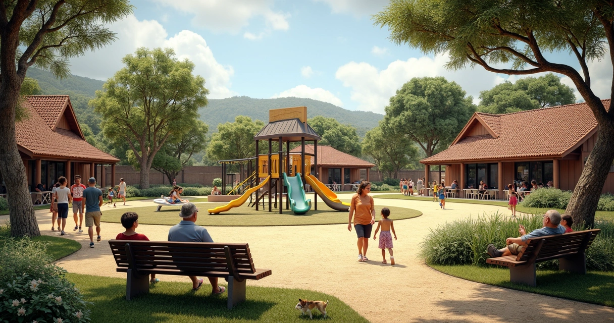 Famílias aproveitando áreas de lazer no Complexo Turístico de Caraguatatuba 