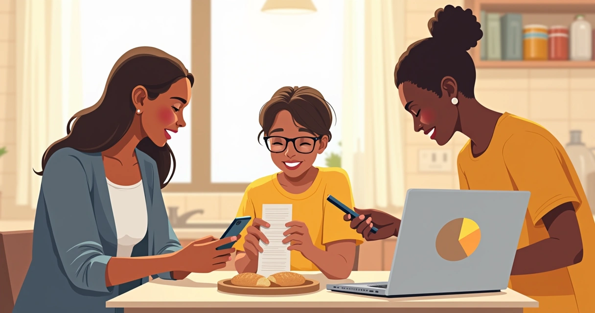 Family using app to track grocery expenses