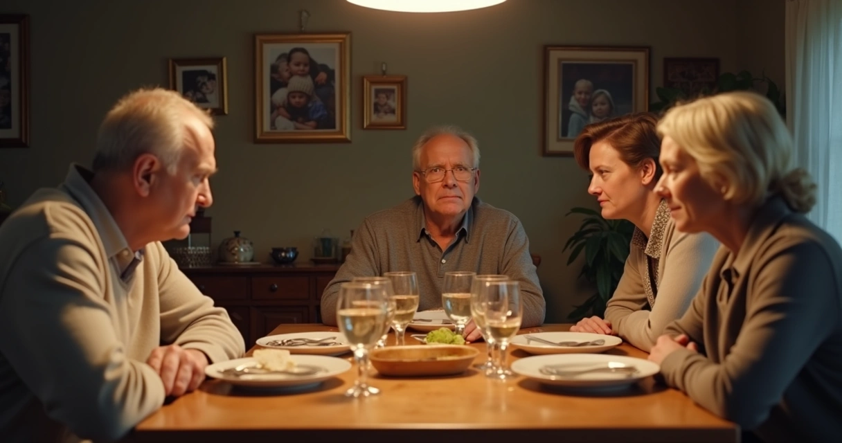 Quiet family dinner with one person feeling isolated 