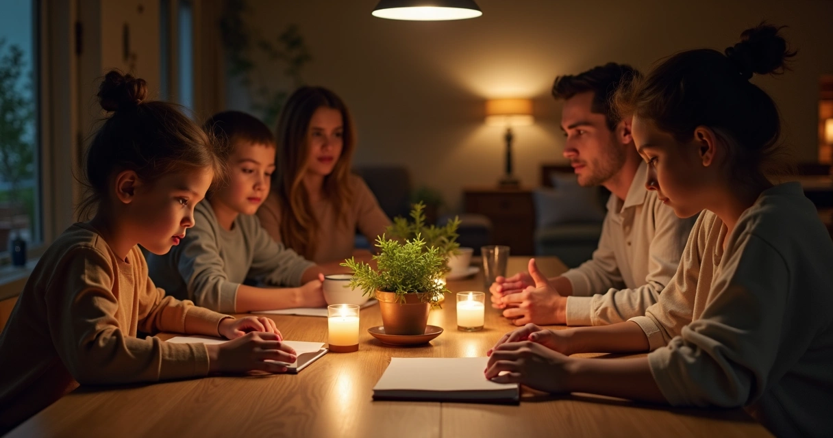 Family sharing a calm evening ritual at the table