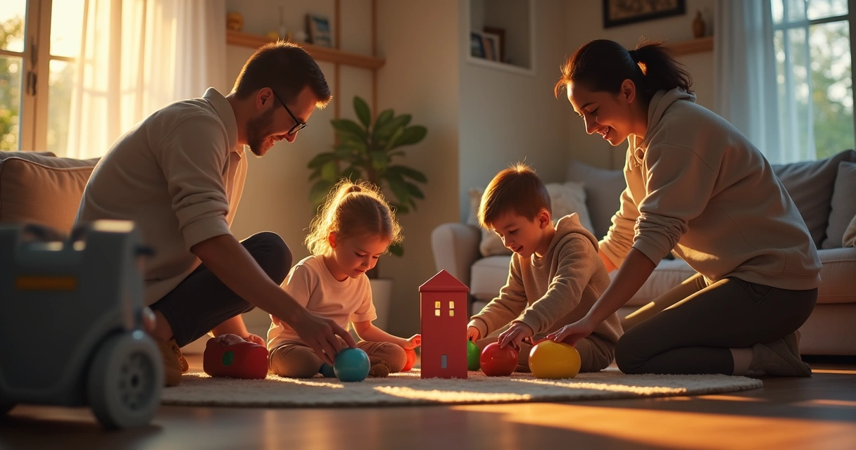 Family doing an evening cleaning sweep 