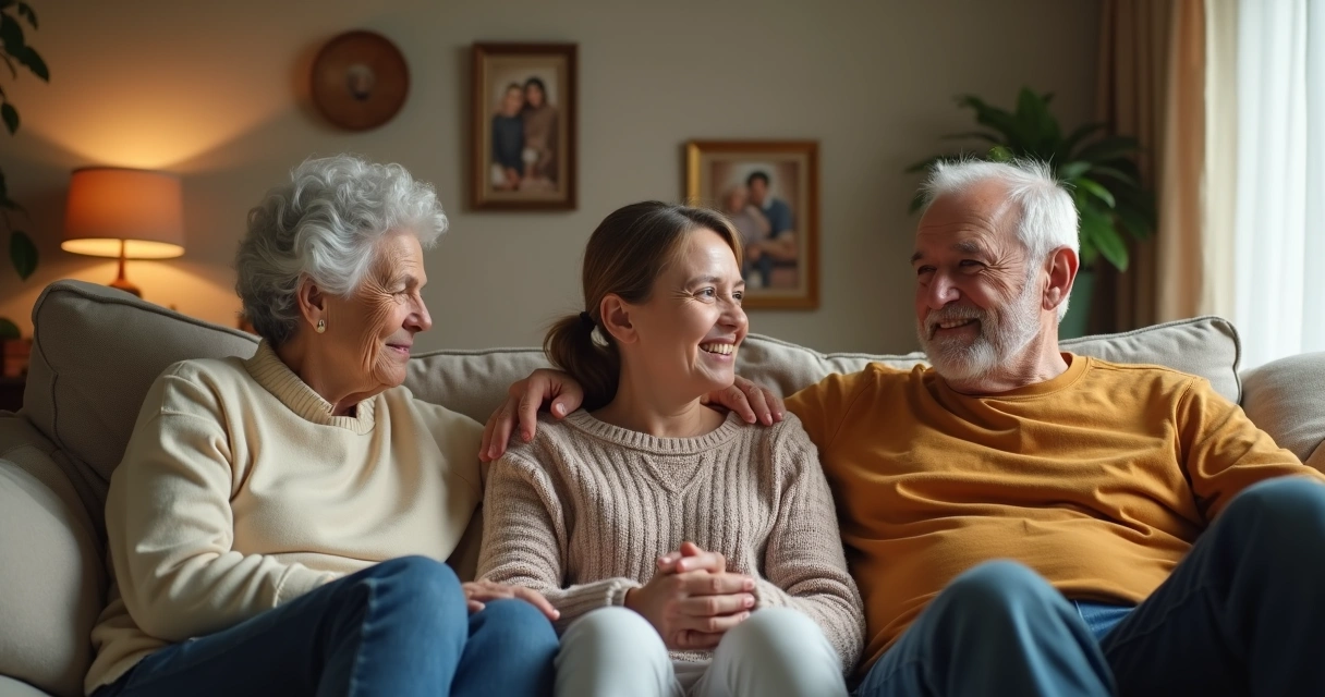 Generations of a family gathered together in a living room