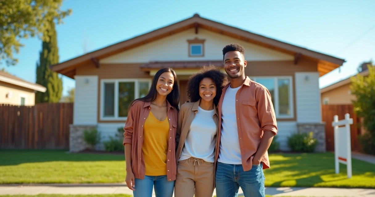 Young family outside new home