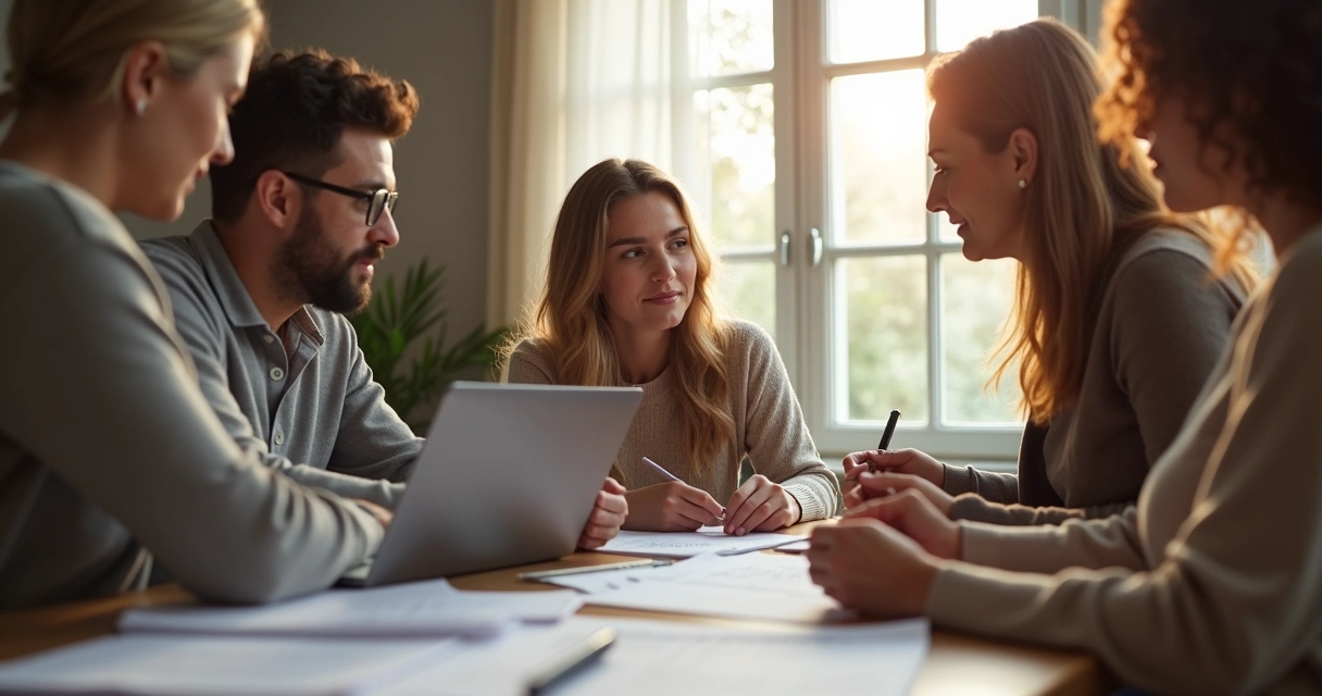 Family reviewing immigration plans at home table 