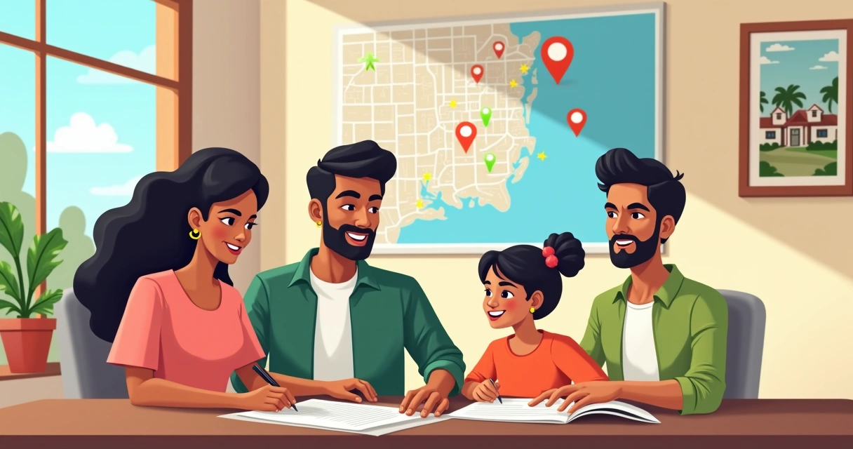 Satisfied Brazilian family signing a contract for property in the U.S. 