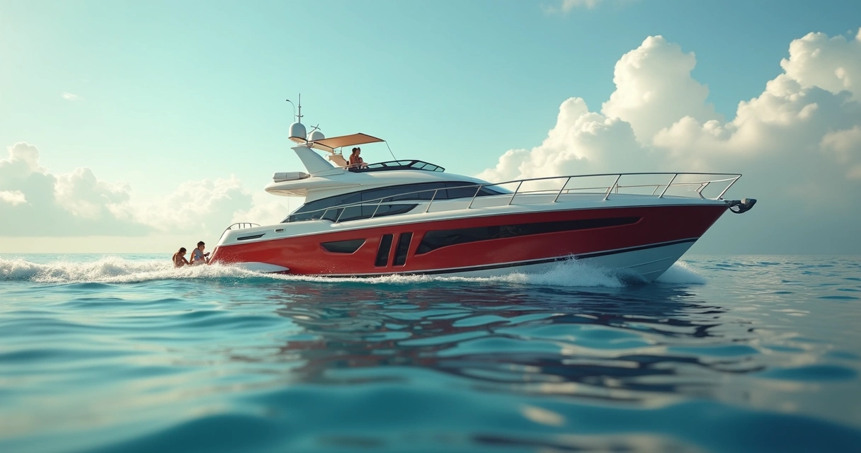 Family enjoying a sunny day on a luxury motorboat at sea 