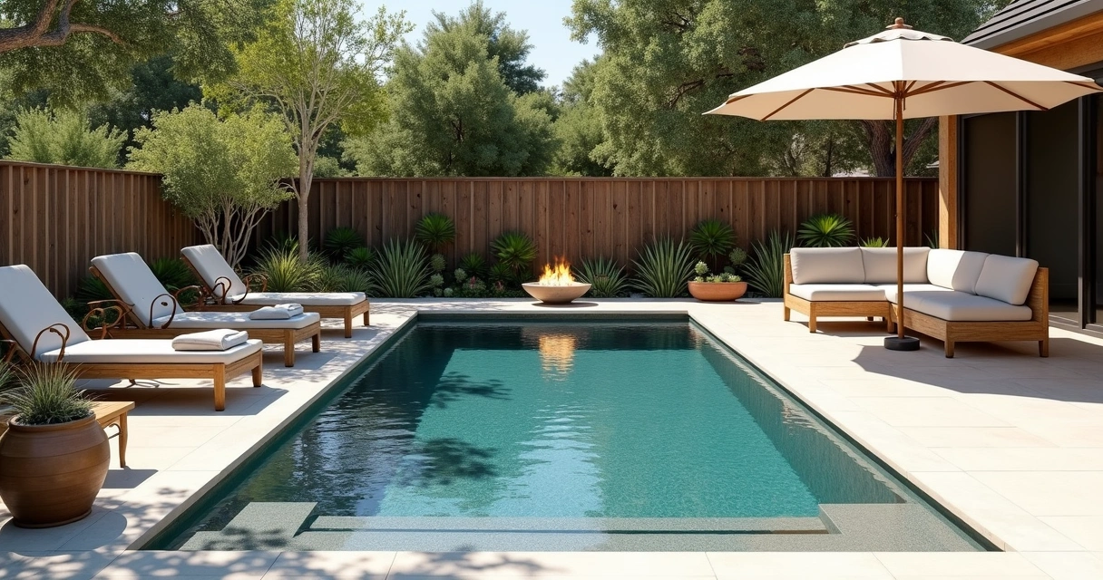 Small family pool with tanning ledge and seating nearby.