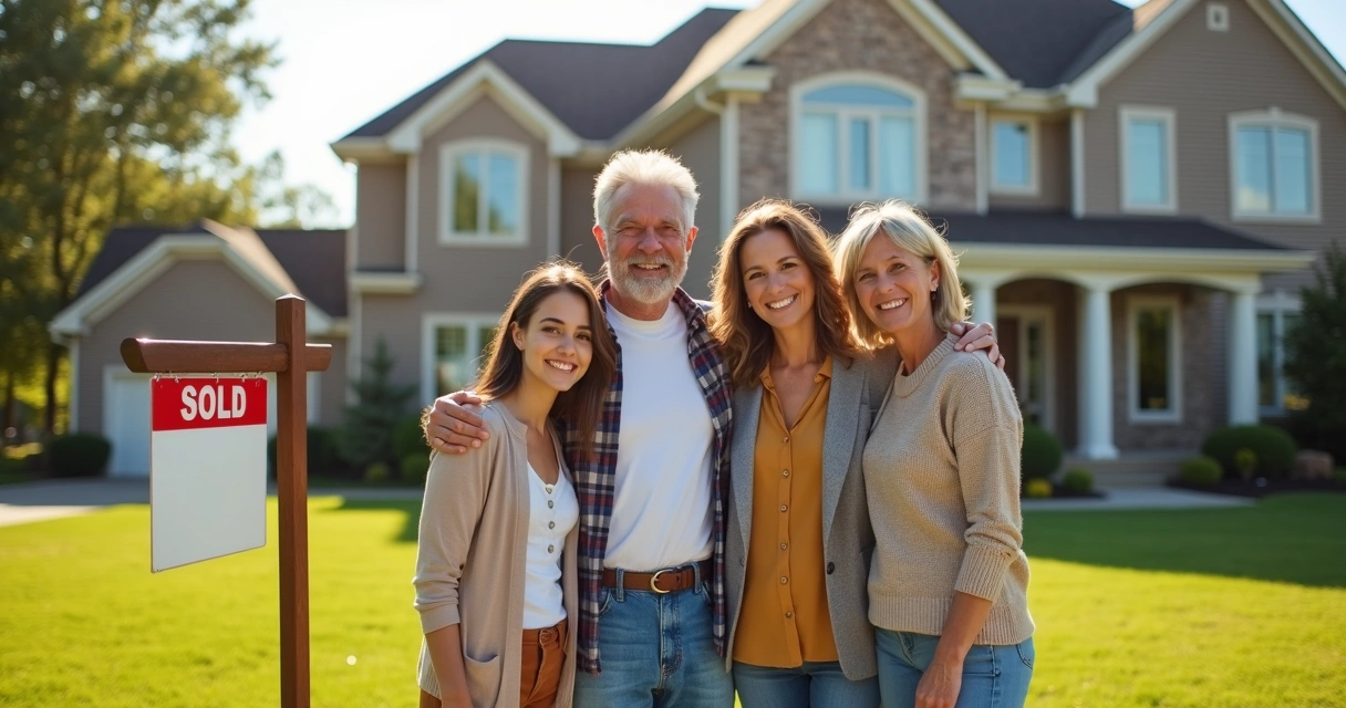 Multigenerational family gathered in front of house 