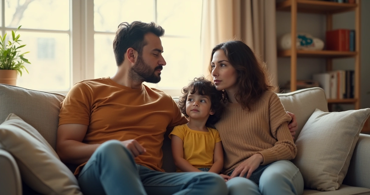 Family sitting together reflecting quietly 