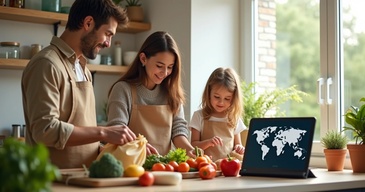 Family making sustainable choices at home 