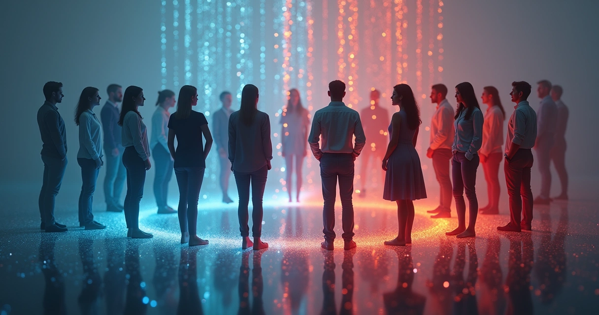 People connected by lines showing mindset influence in a group 