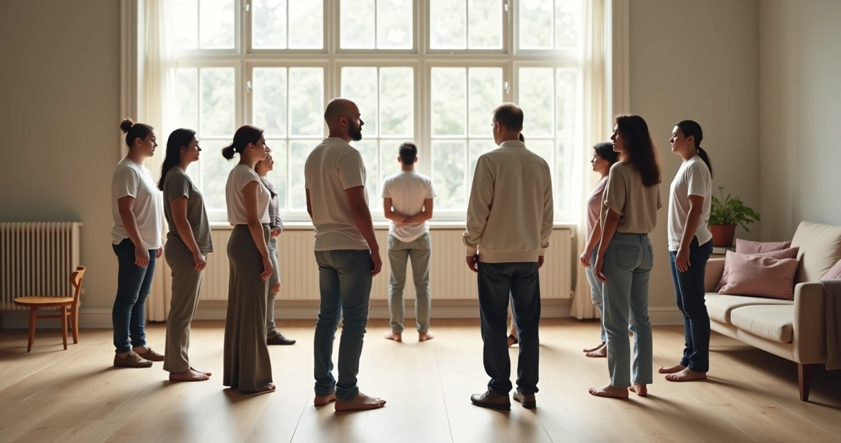 People standing in a circle representing a family system 
