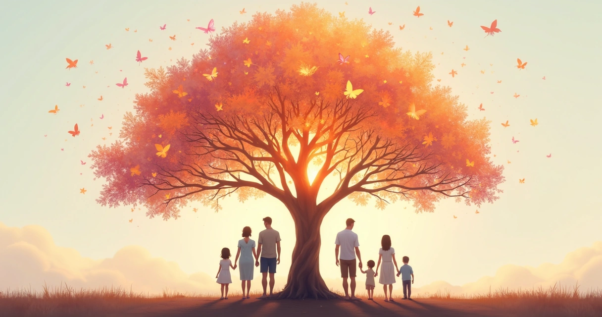 Illustration of a family tree with connections highlighting emotional ties 