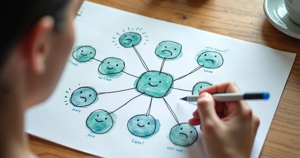 Illustration of a visual map displaying family relationships in a systemic constellation