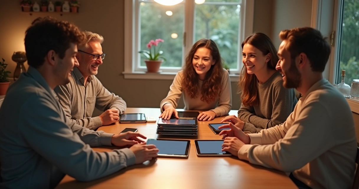 Family discussing technology rules at the dinner table 