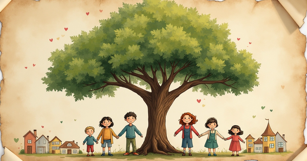 A detailed hand-drawn family tree with labeled sibling roles 