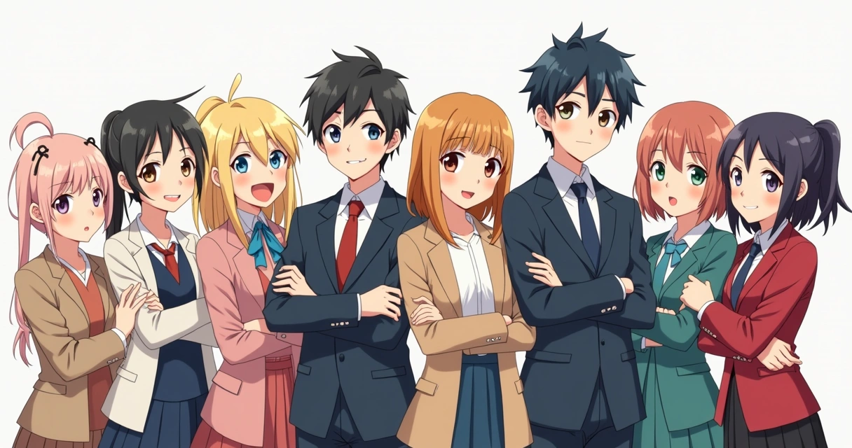 Coleção de ilustrações de personagens de anime em cenas populares de fillers, estilo fanart 