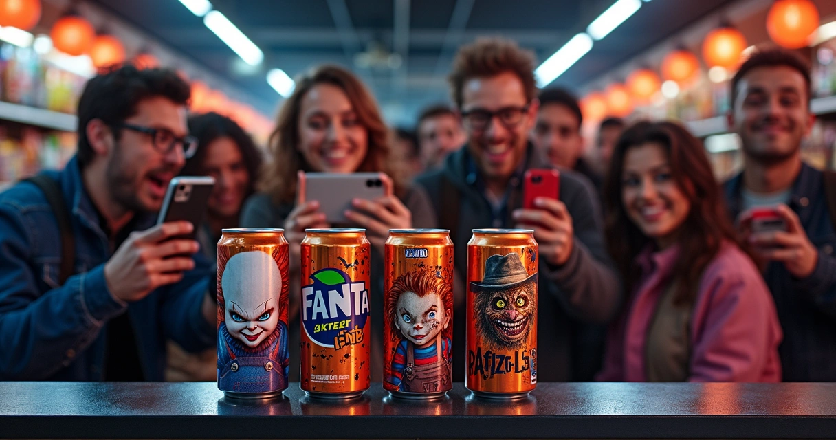 Latas colecionáveis Fanta Halloween com personagens de terror