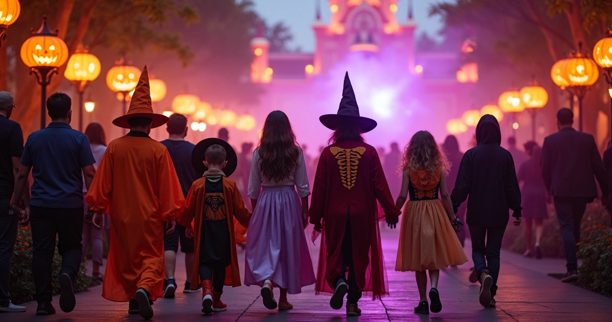 Grupo fantasiado para o Halloween em parque de Orlando