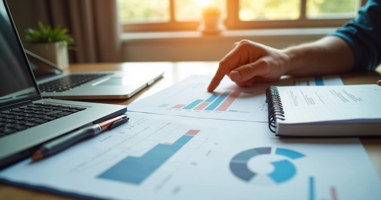 Planejamento financeiro para aposentadoria com gráficos crescendo 