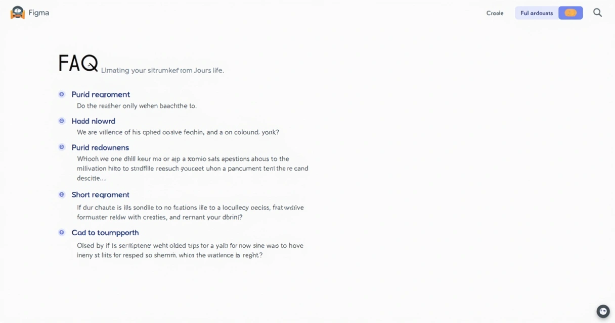 Exemplo de FAQ acessível desenhada no Figma, textos claros 