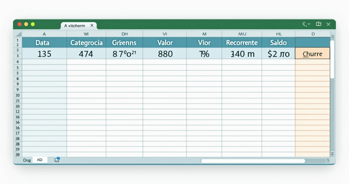 Planilha de Excel com colunas essenciais de fluxo de caixa destacadas para SaaS 