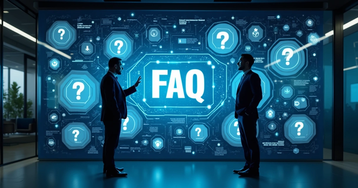 Painel digital com ícones de dúvidas sobre prospecção B2B