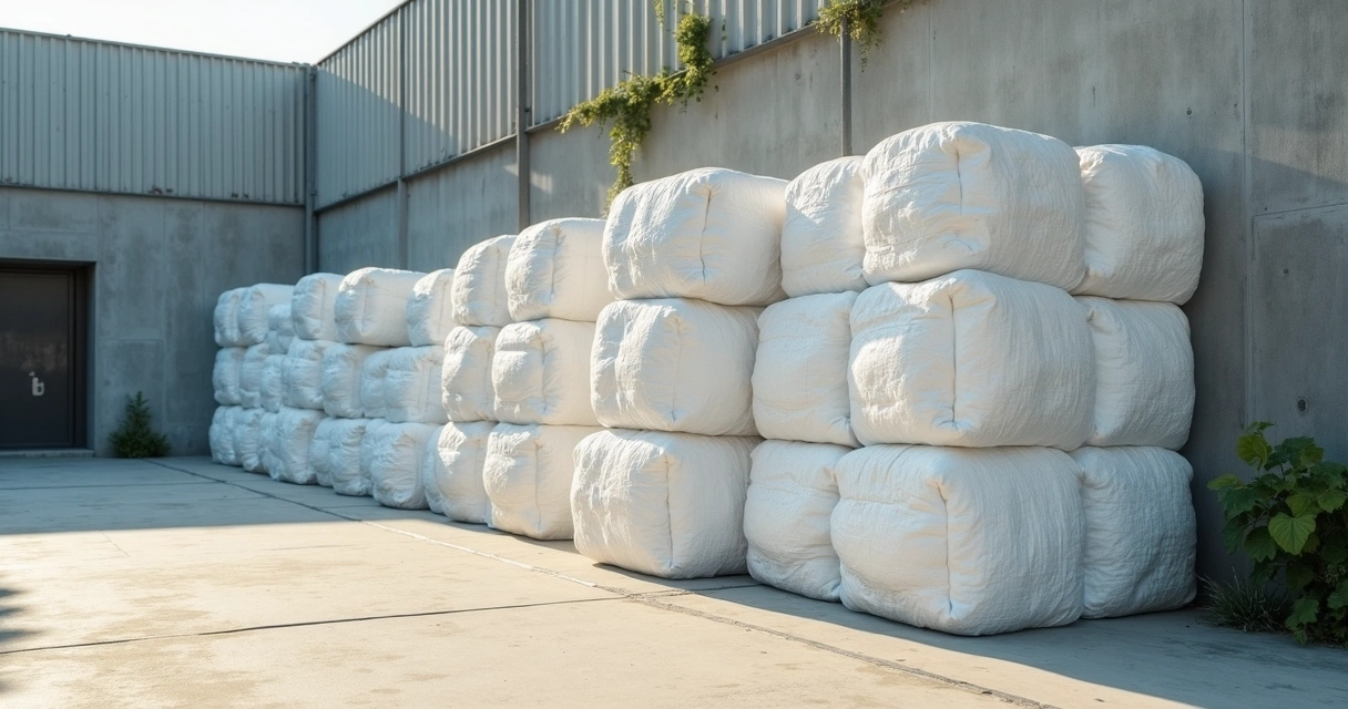 Pilhas de blocos de isopor prensado empilhados em pátio de reciclagem industrial sob luz natural 