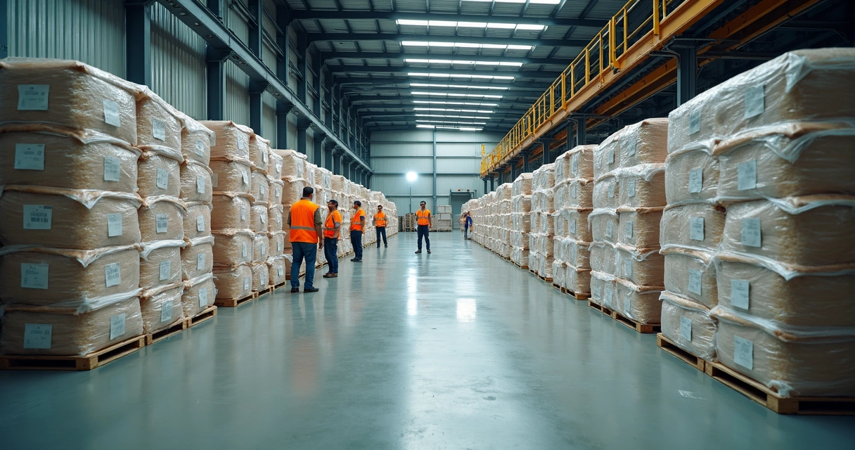Fardos de papel prensado em um galpão de reciclagem 