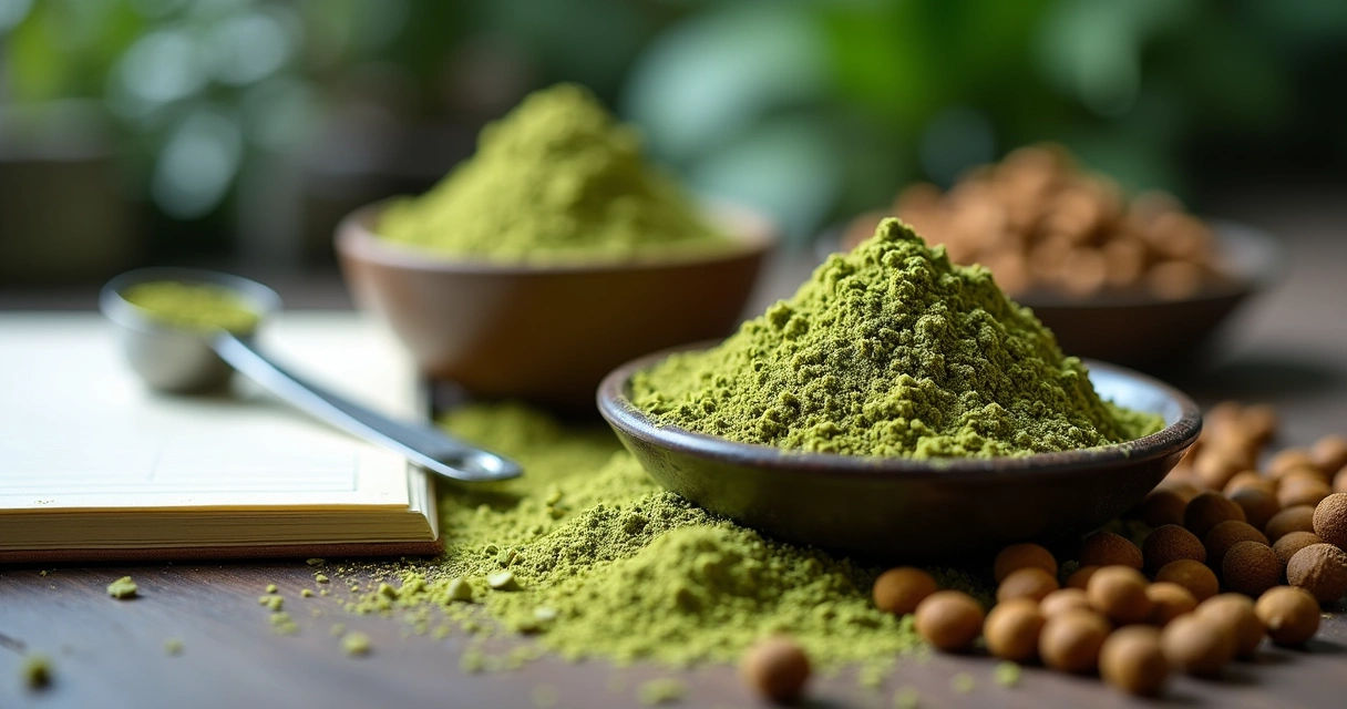 Farinha de moringa ao lado de ração para peixes 