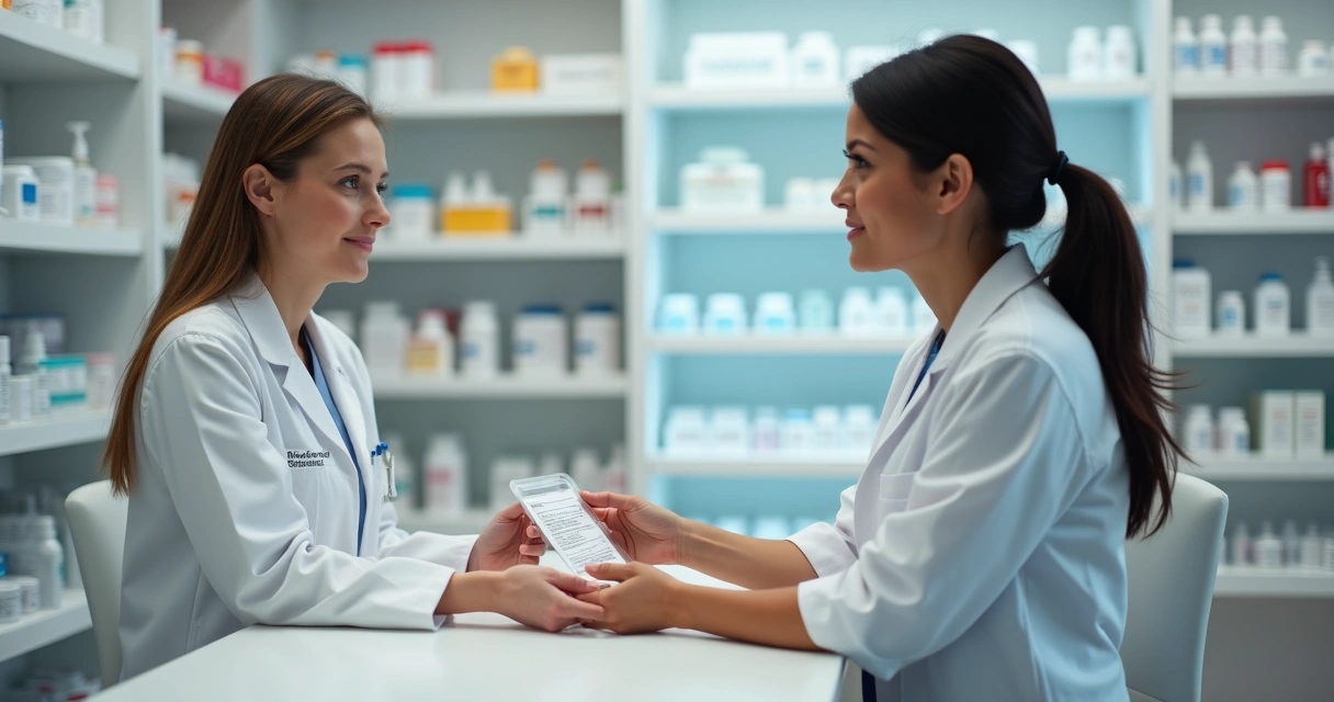 Farmacêutico orientando paciente sobre fórmula manipulada